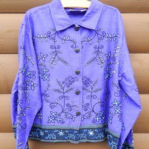 Chico’s Design 1 Sz 3 100% Silk Purple Button Up Front Shirt Blouse Womens